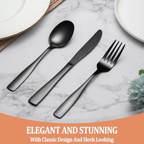 20 Pcs Black Silverware Set, Food-Grade Stainless Steel Flatware Set