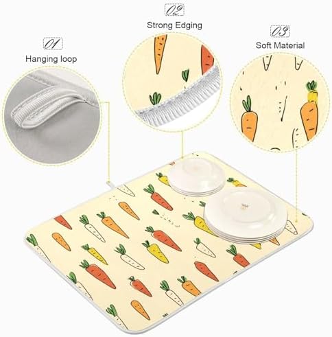 OTVEE Minimalist Carrot Art Dish Drying Mat for Kitchen Counter