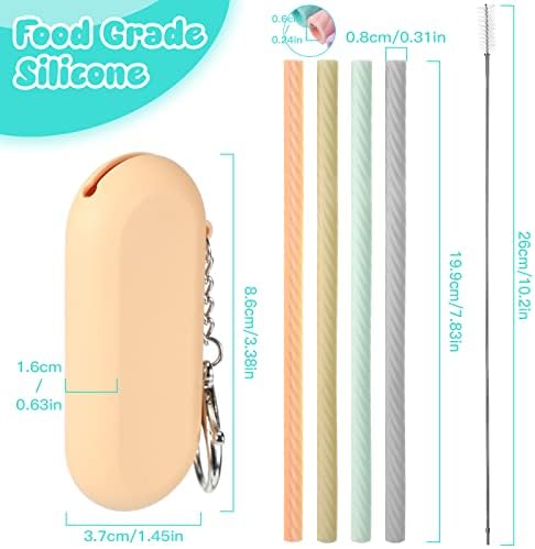 Meanplan 4 Sets Reusable Travel Straws, Silicone Travel Straws for