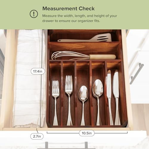 KitchenEdge Acacia Silverware and Utensil Organizer, 10.5 Inch