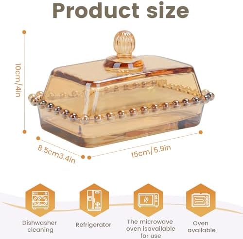 Retro Country Glass Butter Dish with Lid Vintage Butter Holder, Amber
