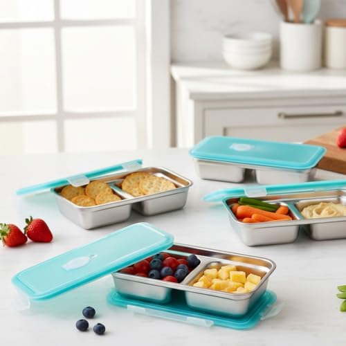 Snack Containers Reusable, Stainless Steel Double Compartment