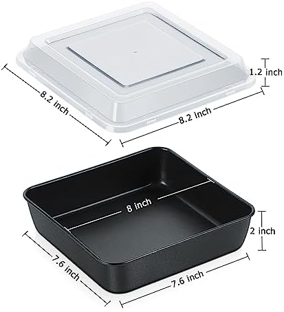 E-far 8x8 Inch Square Baking Pan with Lid Set, Nonstick Square Cake