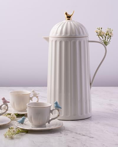 WOLFF 1 Liter White Bird Thermal Coffee Carafe, Plastic Exterior with