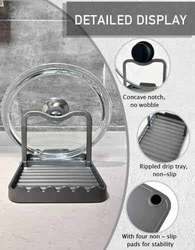 Anti-Rust Metal Spoon Rest with Lid Holder While Cooking, Grey
