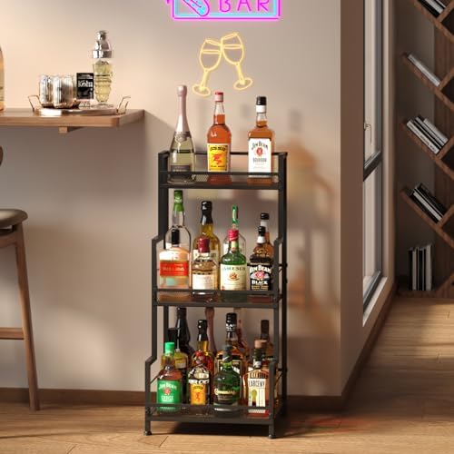 Trapezoid Liquor Stand, 3 Tier Liquor Cabinet, Wine Bottle Display