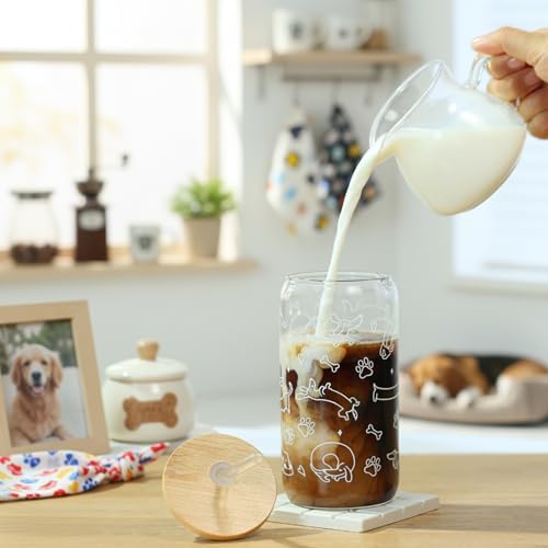 Dachshund Gift Glass Cup with Lid & Straw for Dog Lovers