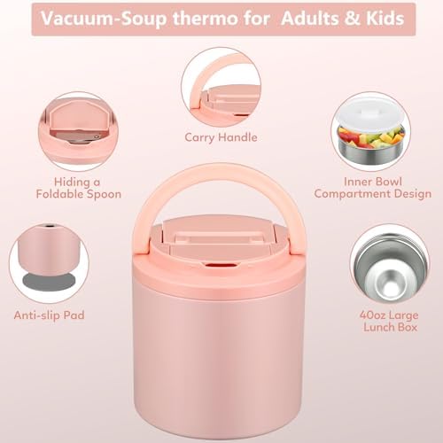 Thermo for Hot Food, Soup Thermo for Adults 40oz Lunch Containers Wide