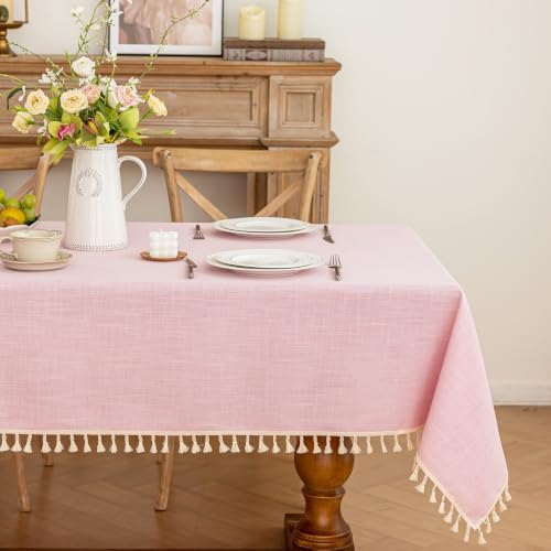 JIALE Valentines Textured Tablecloth, Heavy Duty Linen Style Farmhouse