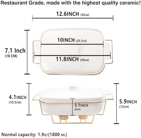 1.9 Quart Ceramic Casserole Dish with Lids, White