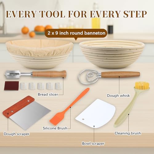 Banneton Bread Proofing Basket Set of 2 9 inch Round Dough Proofing