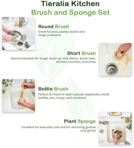 Tieralia Bamboo Dish Brush Gift Set – 5-Piece Kitchen Cleaning Set