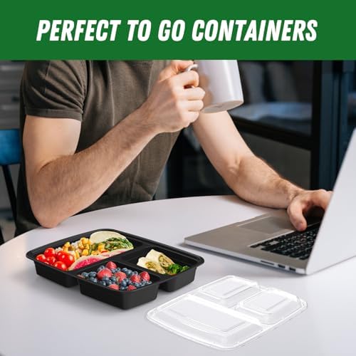 Dealusy 50 Pack 32 oz Meal Prep Containers with Lids 3-Compartment