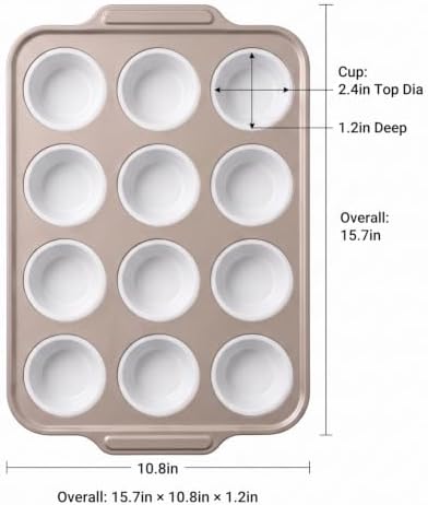 12-Cup Silicone Muffin Pan with Carbon Steel Frame, Non-stick Cupcake