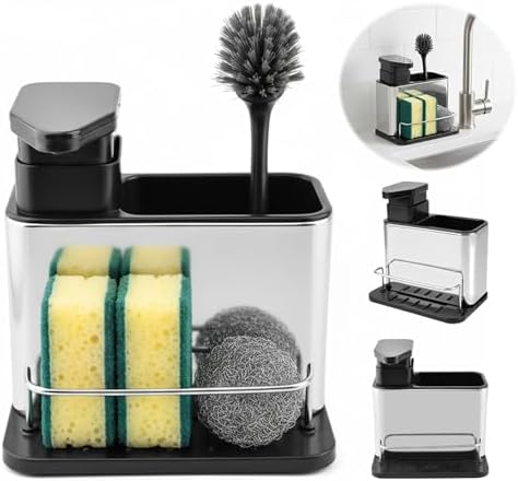 3-in-1 Sink Organizer with Soap Pump, Stainless Steel