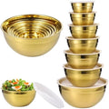 7 PCS Golden Mixing Bowls with Lids Set - Stainless Steel Salad Bowls
