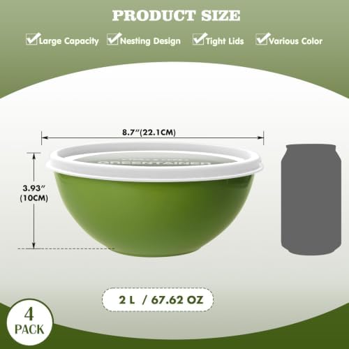 Greentainer 4-Piece Plastic Mixing Bowl Set with Lids for Kitchen