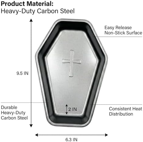 Coffin Cake Pan with Cross Pattern 9.5 Inch Non-Stick Halloween Baking