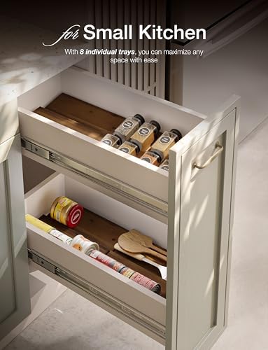 Tinamo Acacia Wooden Spice Rack Organizer for Cabinet, 8 Pcs, Walnut