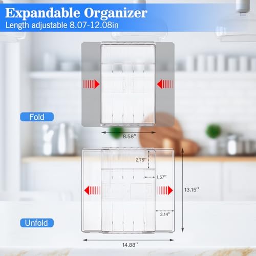 HOMEE Acrylic Expandable Kitchen Drawer Organizer for Flatware and