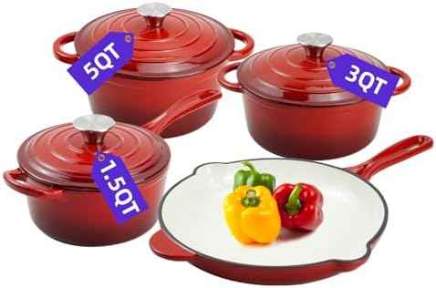 DVK Enameled Cast Iron Cookware Set 7 Piece Dutch Ovens Non-Stick
