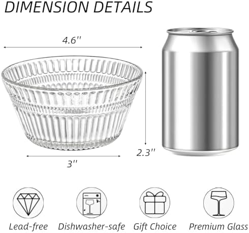 12 Pack Small Glass Bowls Set, 12 Oz Fluted Prep Dessert Bowls