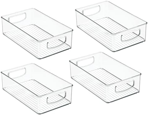 mDesign Kitchen Pantry Organizer Bins, 4 Pack, Clear