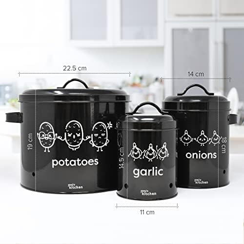 joeji's Metal Potato Onion & Garlic Storage Tins Set of 3 – Vented