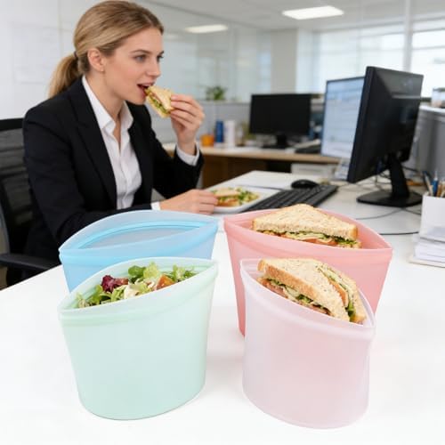 Stand-Up Silicone Food Storage Bags with Pinch-Seal Closure, 4-Pack