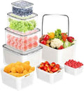 Fruit Storage Containers for Fridge, 5-Piece Set with Drain Basket
