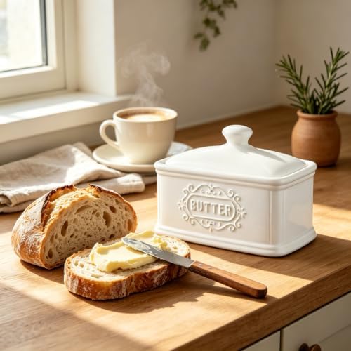 Large Hand-painted Ceramic Butter Dish With Lid LargeTAWCHES Butter