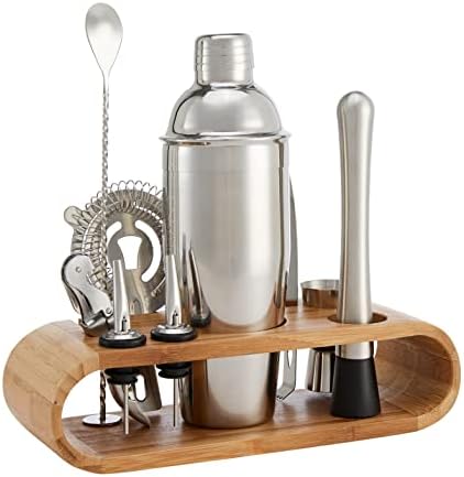 Amazon Basics 10-Piece Stainless Steel Cocktail Shaker Bar Tool Set
