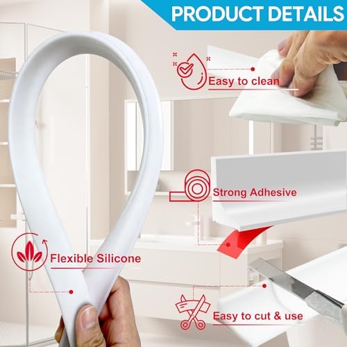 67" Shower Threshold Water Dam Silicone Shower Water Guard Collapsible