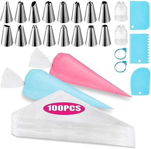 Piping Bags and Tips Set, 100PCS 16 Inch Pastry Bags, Icing Bags