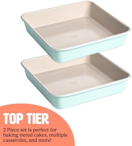 Tasty Clean Ceramic Square Cake Pans Set, 2-Pack of 9-Inch Cake Pans