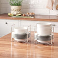 Adjustable Bamboo Plate Organizer for Drawer, Dish Holder for Cabinet