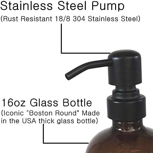2 Pack Amber Glass Soap Dispensers, 16 Ounce