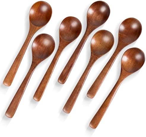 Small Wooden Spoons for Eating, 7 PCS, 7 Inch Small Soup Spoons