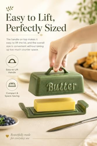 LYEOBOH Ceramic Butter Dish with Lid, Butter Dish Holder for