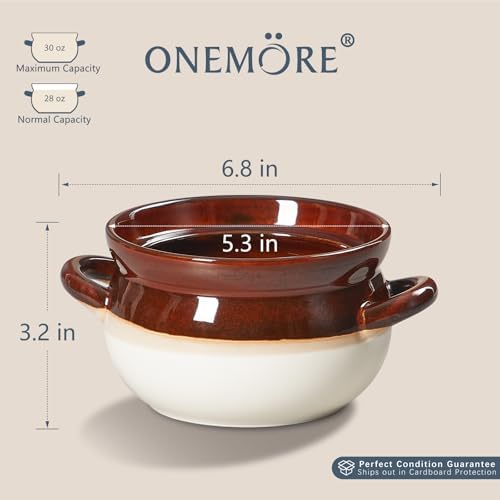 ONEMORE French Onion Soup Bowls, Oven Safe Soup Crocks with Handles