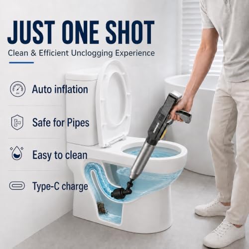 Electric Toilet Plunger, High-Pressure Clog Remover, Ink Black