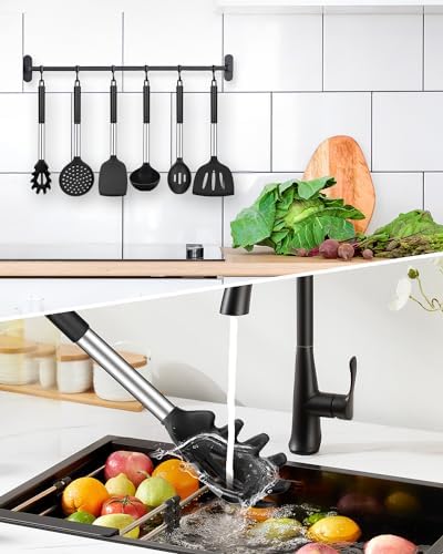 8-Piece Silicone Kitchen Utensils Set with Holder, Black