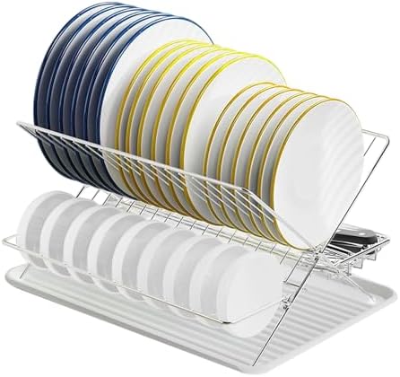 2-Tier Foldable Stainless Steel Dish Drying Rack