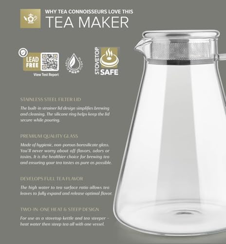 Teabloom One-Touch Tea Maker 56 Oz Borosilicate Glass