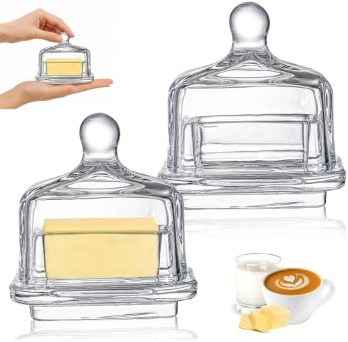Dicunoy 2 Pack Glass Butter Dishes with Lids, Mini Butter Keeper