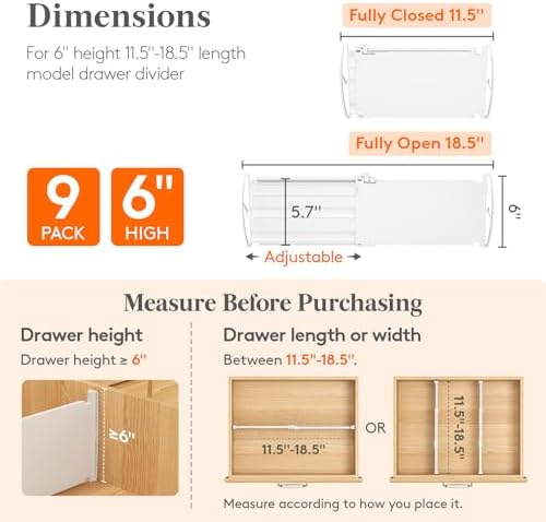 Lifewit 6" Tall Drawer Dividers, Adjustable Deep Drawer Organizer