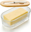 Glass Butter Dish With Lid For Countertop, Ribbed Glass Butter Dish