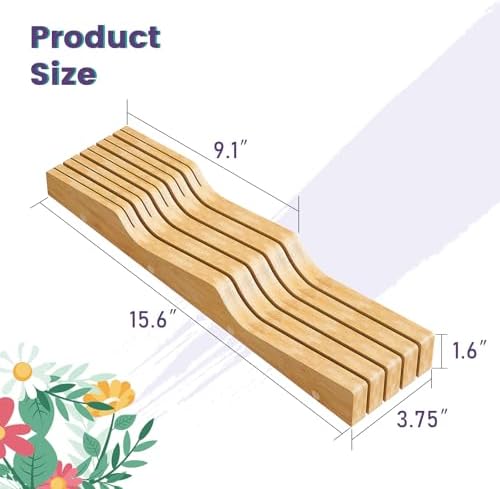 Bamboo In-Drawer Knife Block, 9 Knives