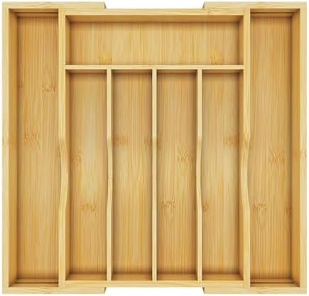 Bamboo Utensil Organizer for Kitchen Drawers, Utensil Tray and Cutlery