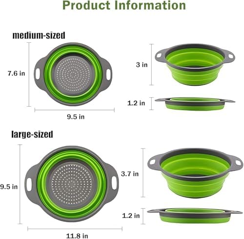 Collapsible Colander Set of 2, Foldable Silicone Pasta Strainer with